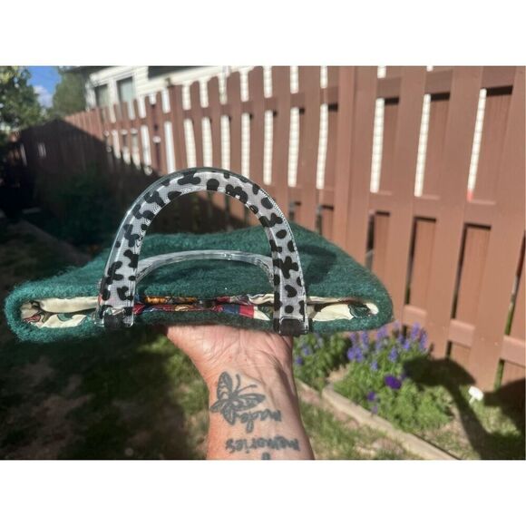 Green wool purse lucite handle Jack Mary - Picture 11 of 14